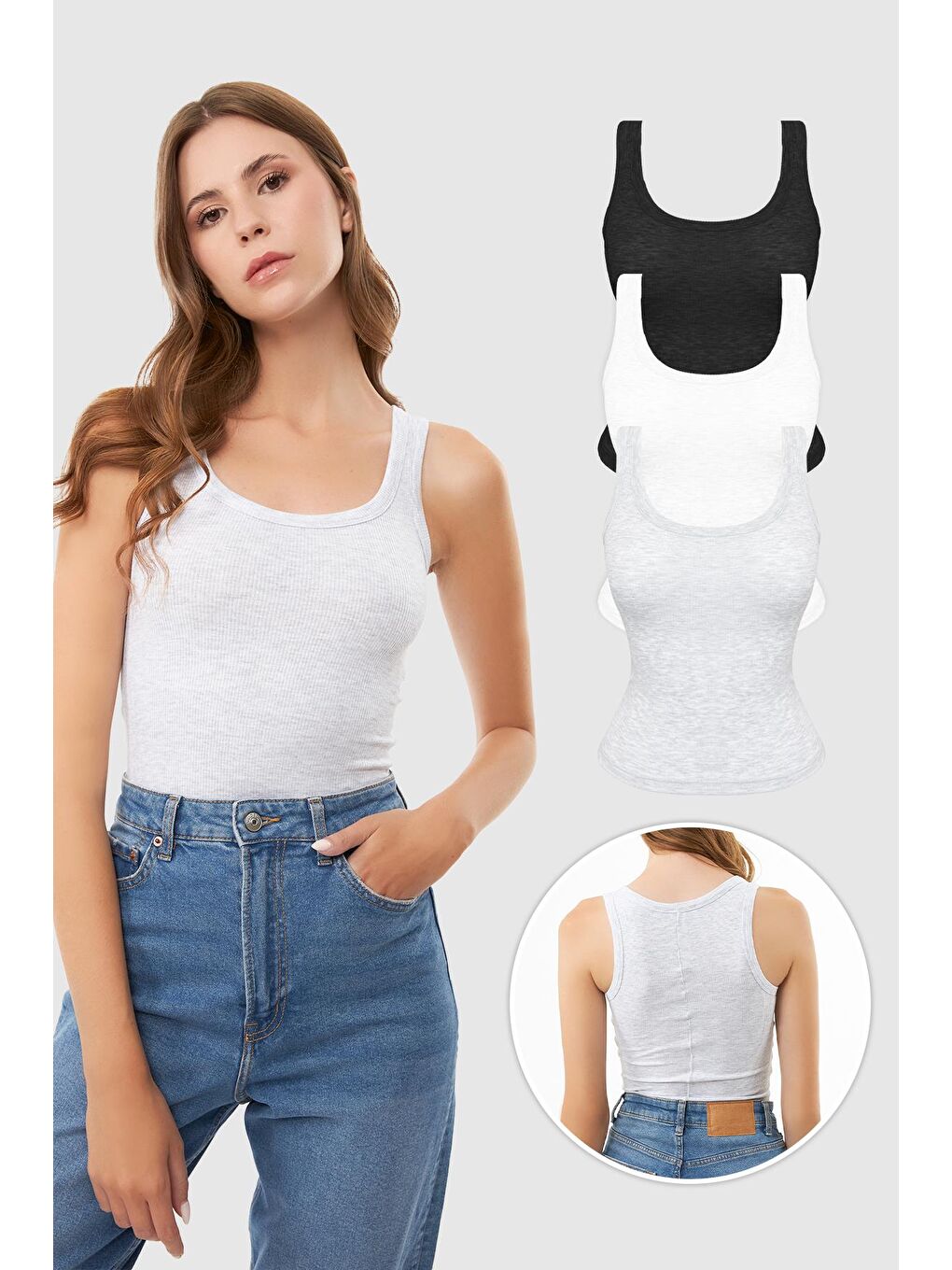 Karışık Pamuklu Kalın Askılı Fitilli Kadın Atlet 3'Lü Paket