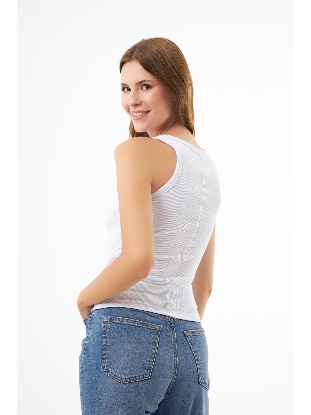 Karışık Pamuklu Kalın Askılı Fitilli Kadın Atlet 3'Lü Paket-5