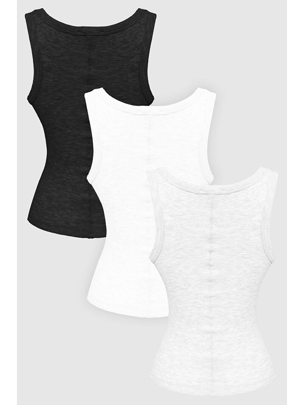 Karışık Pamuklu Kalın Askılı Fitilli Kadın Atlet 3'Lü Paket-6