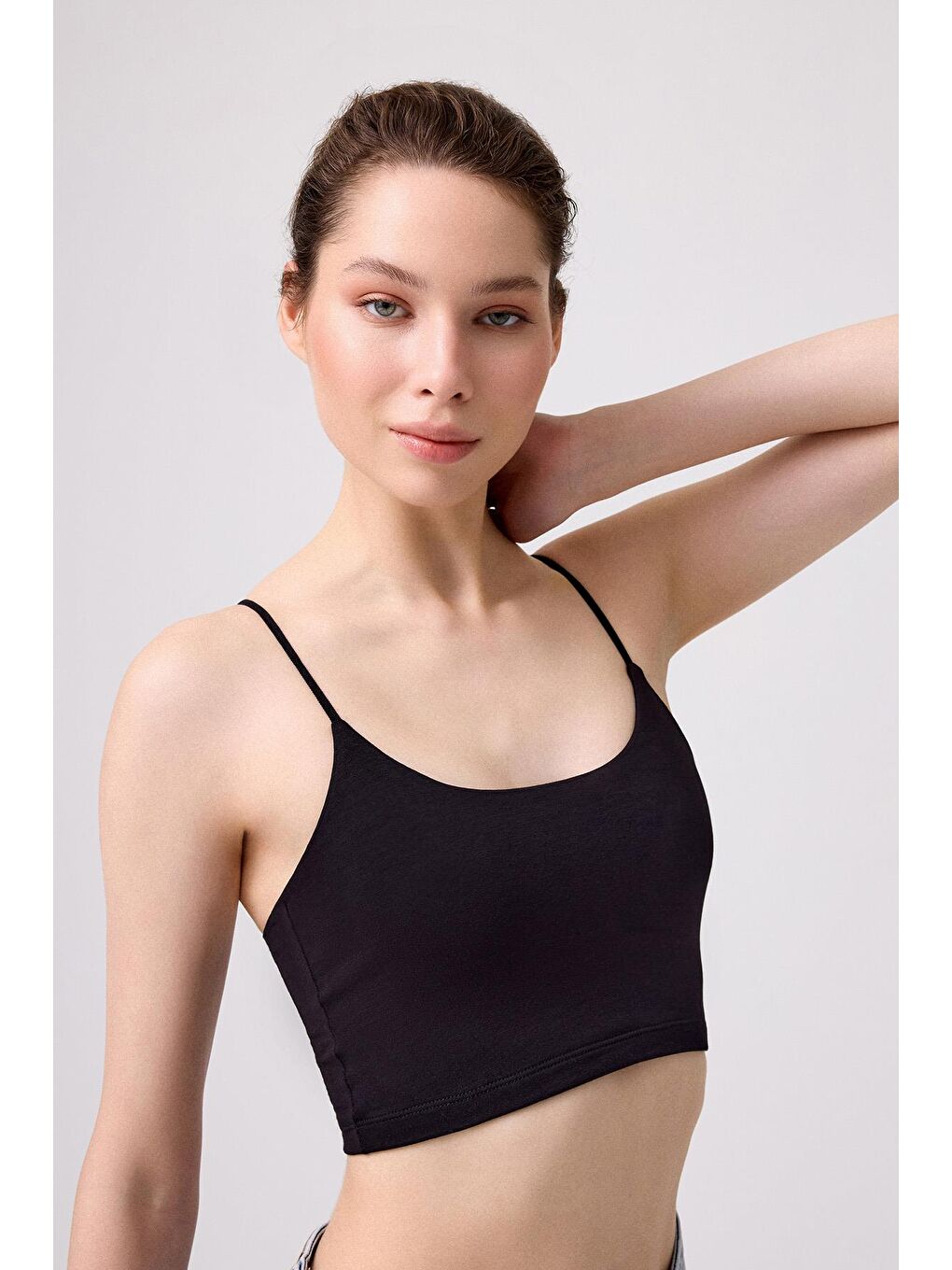 Karışık Pamuklu İnce Askılı Kadın Crop Top Büstiyer 2'Li Paket-3