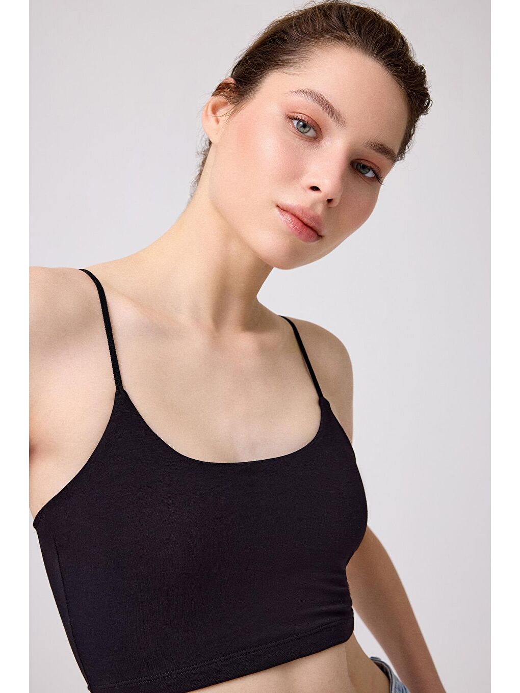 Karışık Pamuklu İnce Askılı Kadın Crop Top Büstiyer 2'Li Paket-5