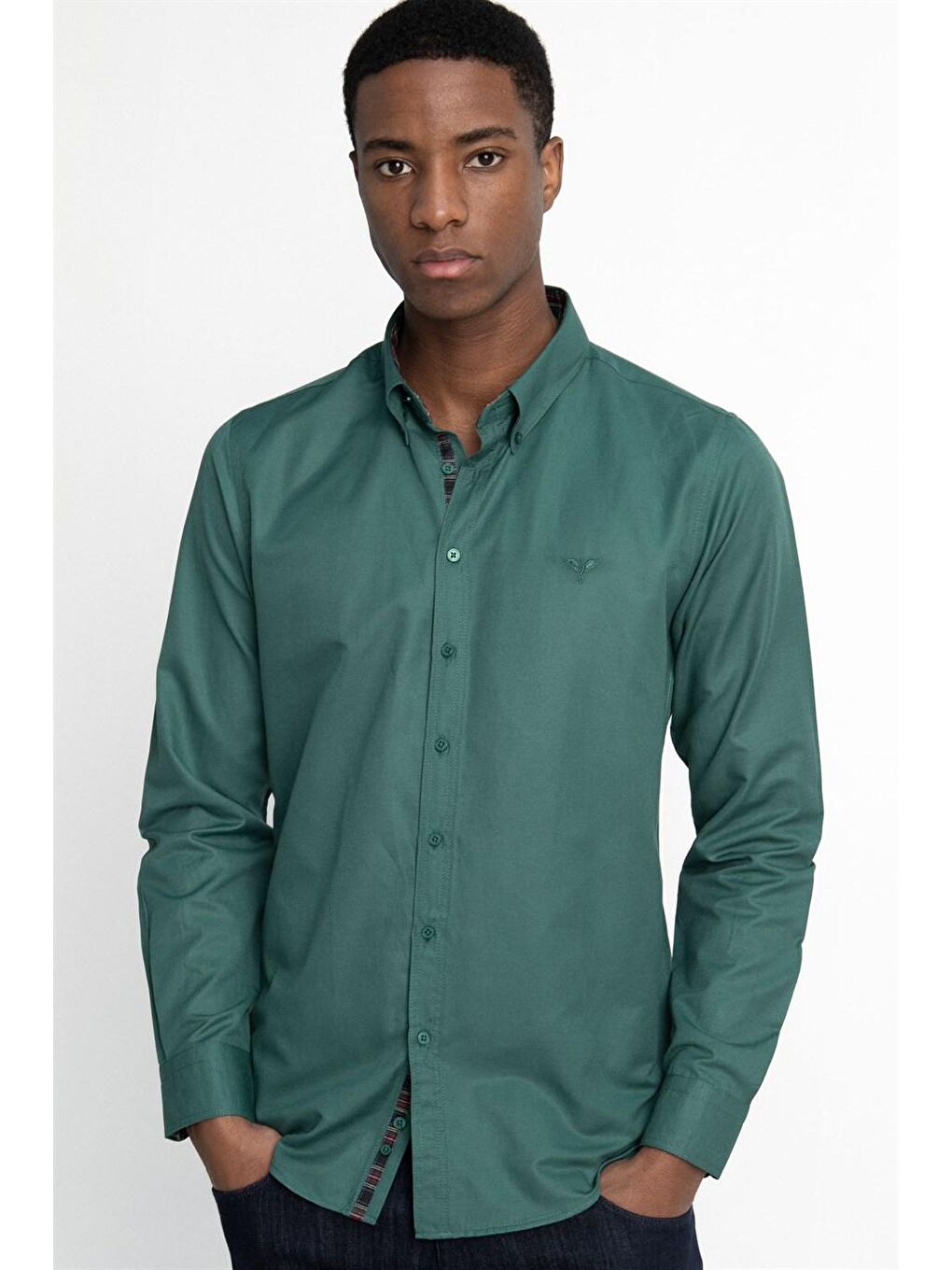 Yeşil Slim Fit Dar Kesim Uzun Kol Erkek Gömlek
