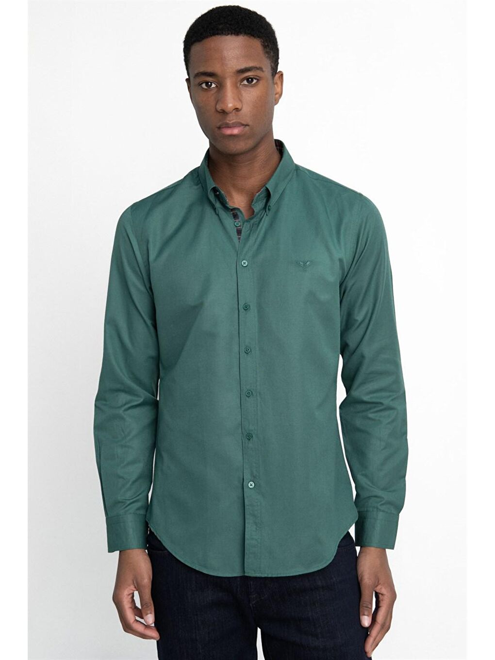 Yeşil Slim Fit Dar Kesim Uzun Kol Erkek Gömlek-1