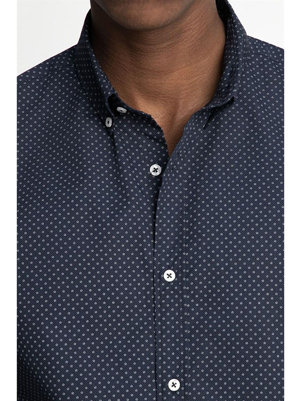 Lacivert Slim Fit Dar Kesim Pamuklu Kolay Ütülenebilir Desenli Erkek Gömlek-2