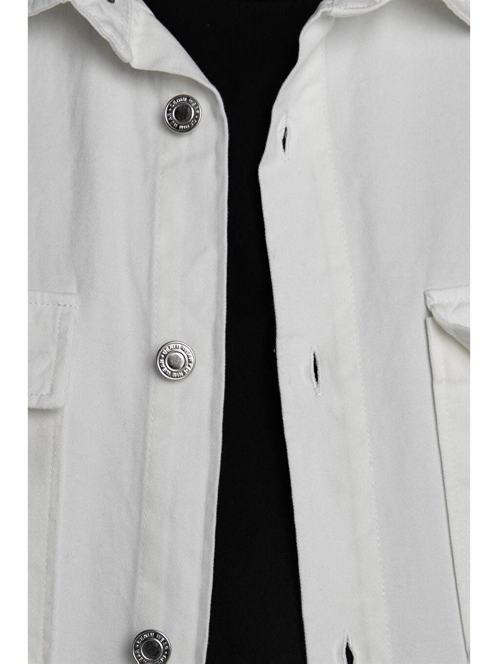 Beyaz Oversize Düz Denim Pamuklu Gabardin Cepli Gömlek-4