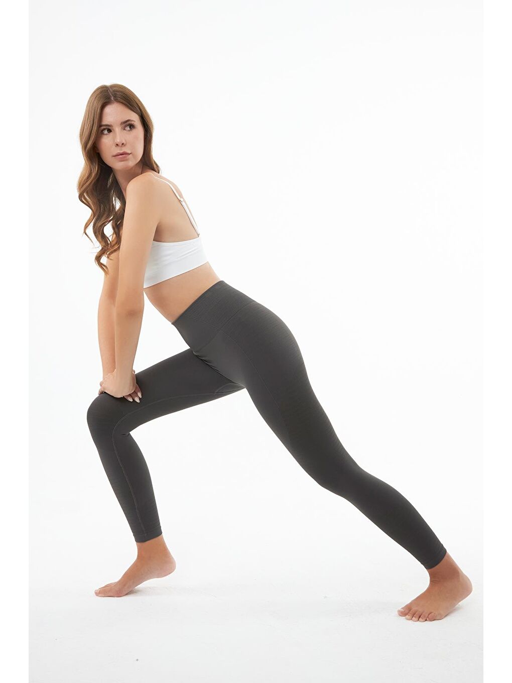 Gri Füme Yüksek Bel Toparlayıcı Seamless Kadın Spor Tayt-5