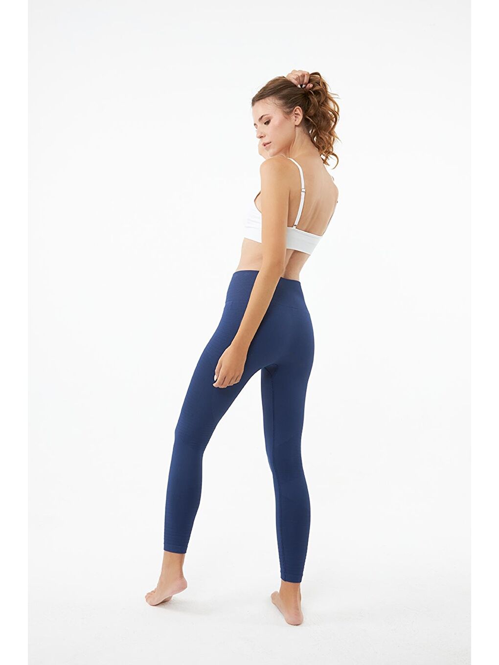 Lacivert Yüksek Bel Toparlayıcı Seamless Kadın Spor Tayt-2