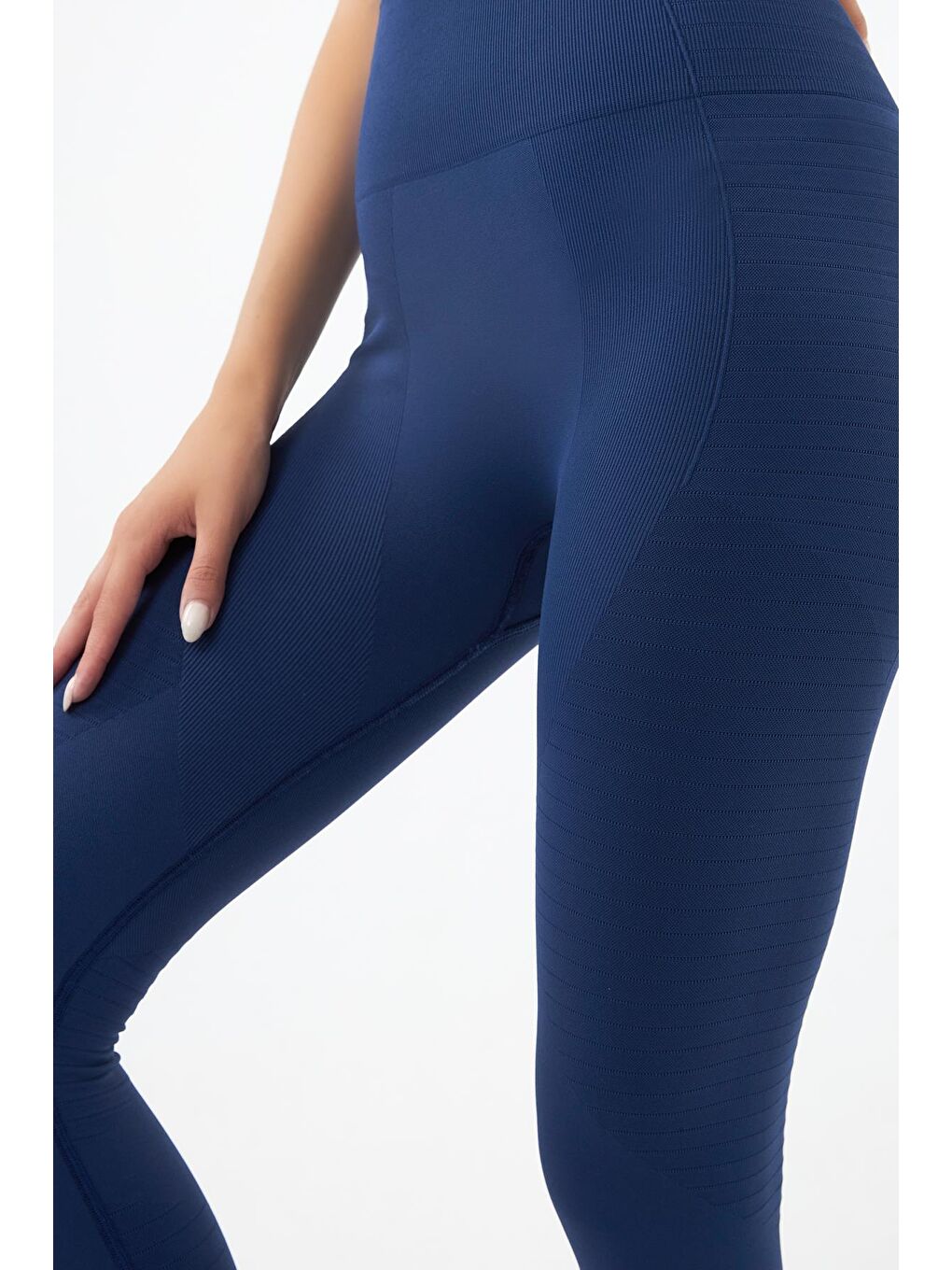 Lacivert Yüksek Bel Toparlayıcı Seamless Kadın Spor Tayt-5