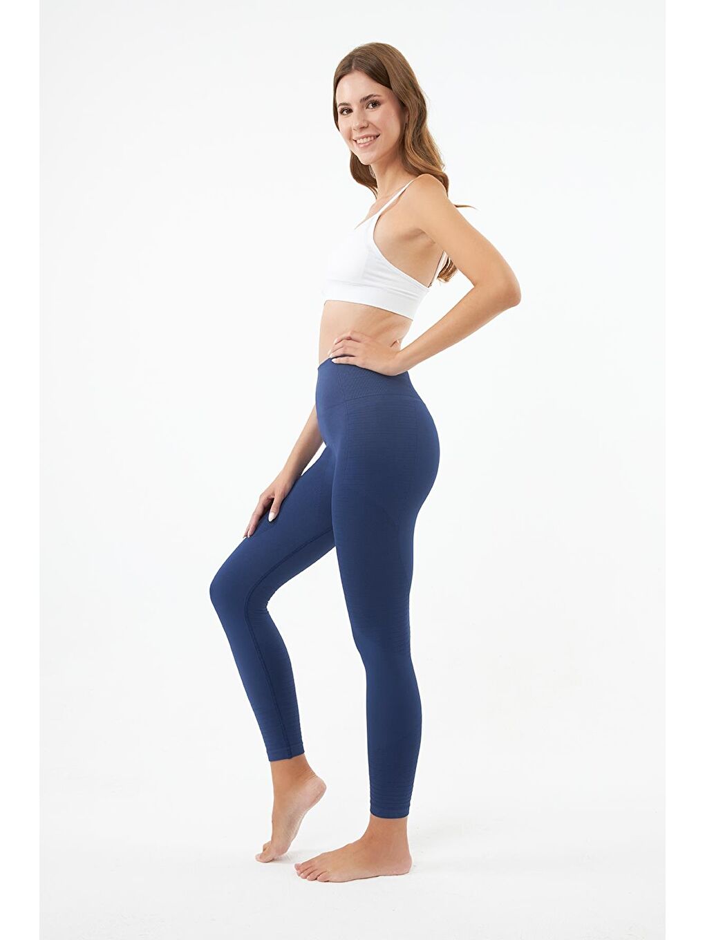 Lacivert Yüksek Bel Toparlayıcı Seamless Kadın Spor Tayt-6