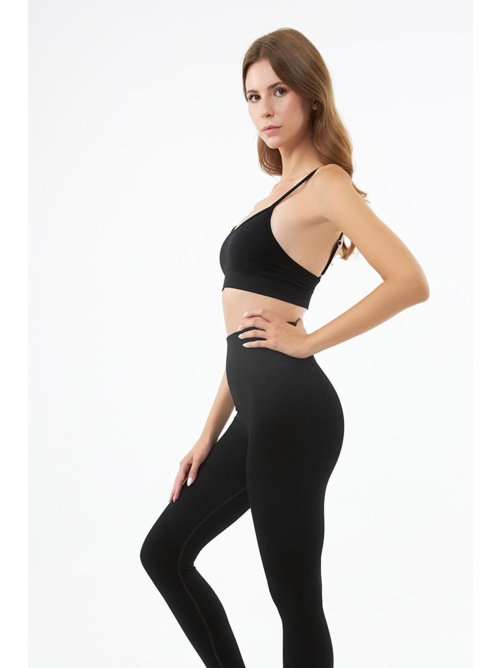 Siyah Yüksek Bel Toparlayıcı Seamless Kadın Spor Tayt-4