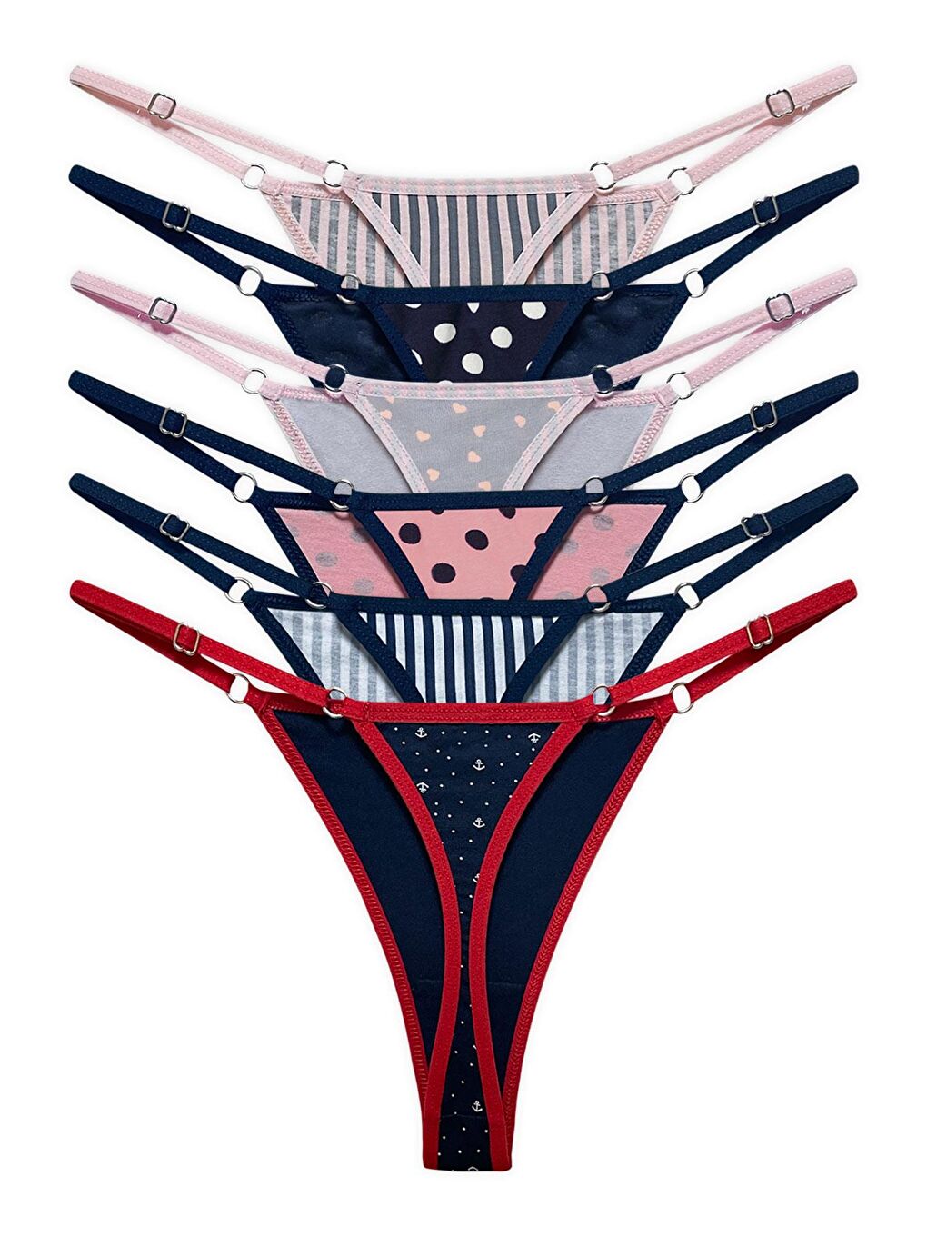 Karışık Desenli Basic Pamuklu Beli Ayarlanır Kadın Tanga Külot 6'Lı Paket