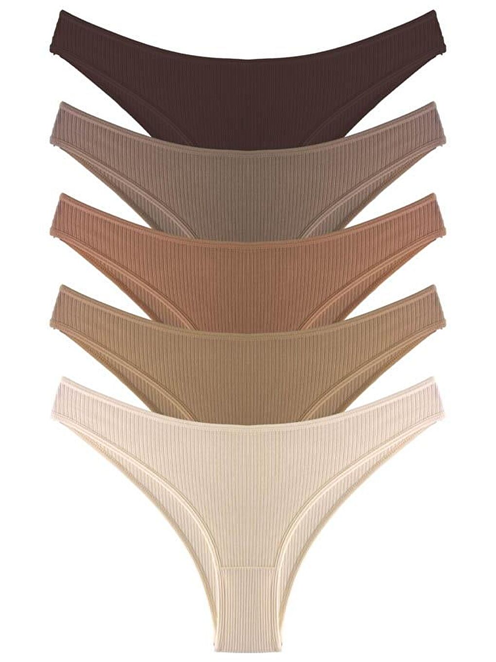 Karışık Kadın Pamuklu Ve Elastanlı Fitilli Kaşkorse Brezilya Külot 5'Li Paket-2