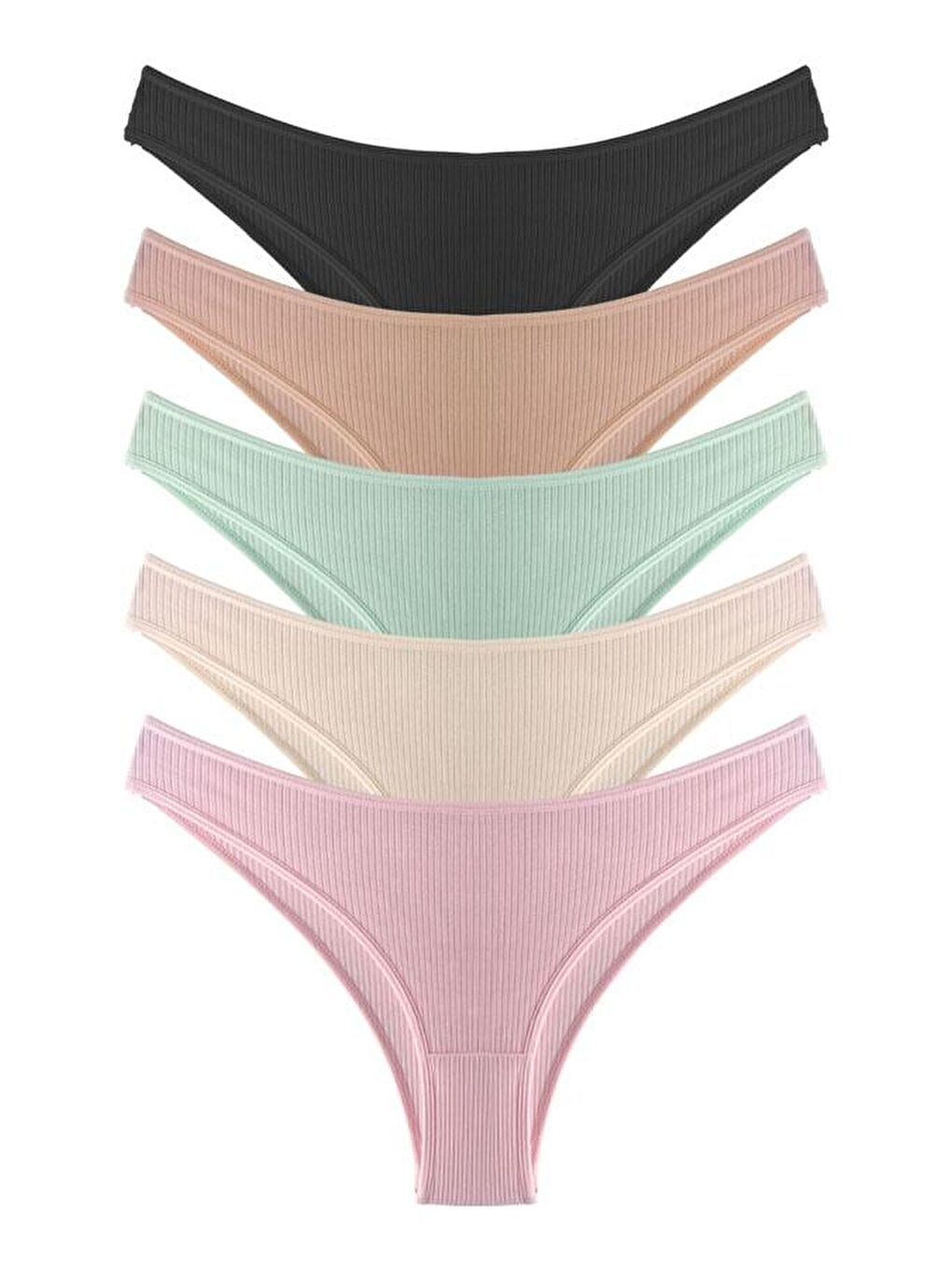 Karışık Kadın Pamuklu Ve Elastanlı Fitilli Kaşkorse Brezilya Külot 5'Li Paket