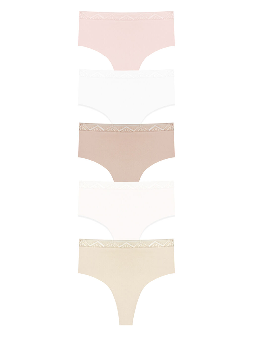 Karışık Basic Yüksek Bel Lazer Kesim Tanga Külot 5'Li Paket - 2