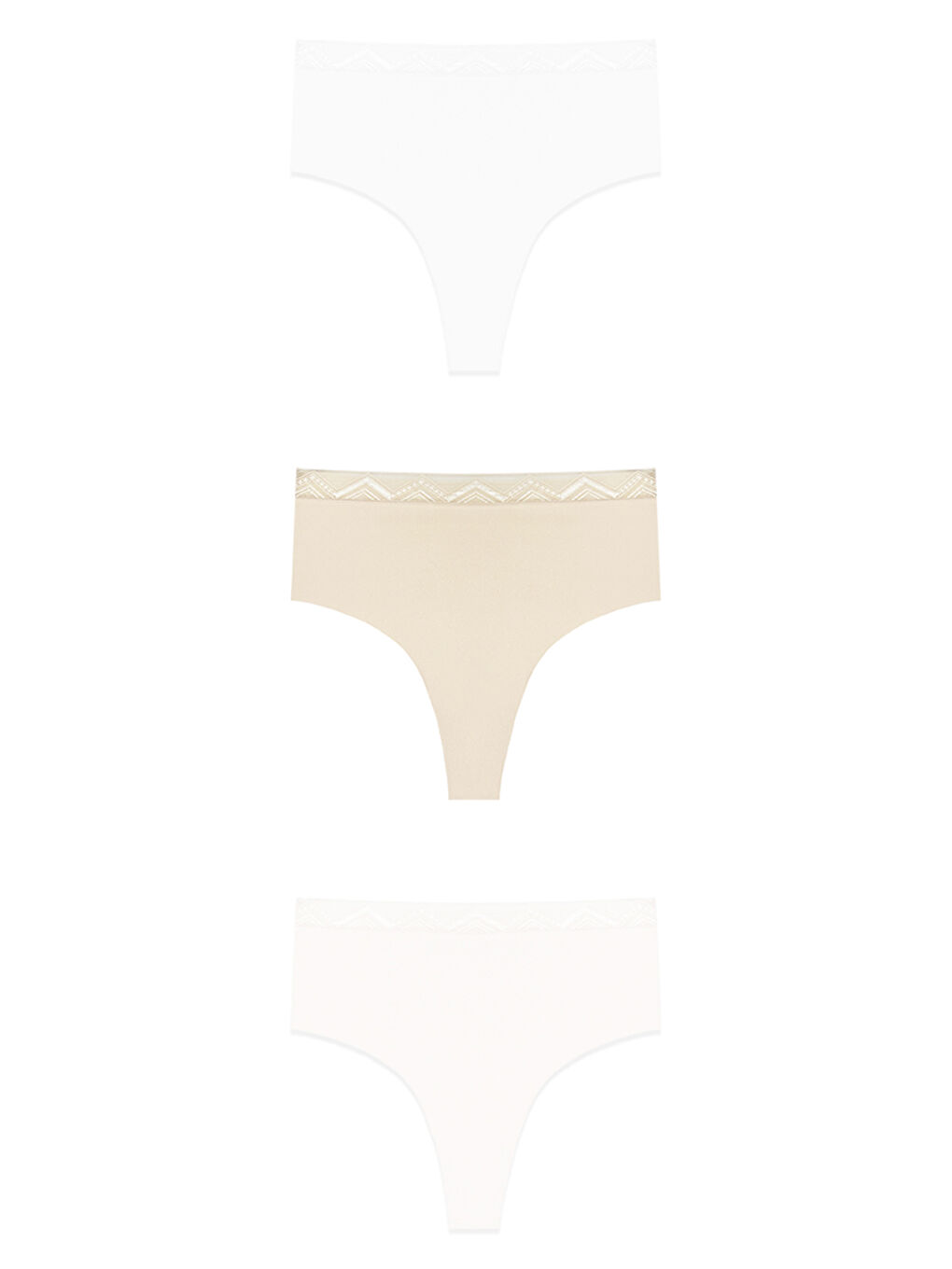 Karışık Basic Yüksek Bel Lazer Kesim Tanga Külot 3'Lü Paket