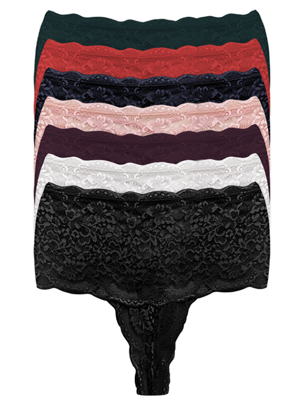 Karışık Dantelli Lastik Detaylı Yüksek Bel Kadın Tanga Külot 7'Li Paket