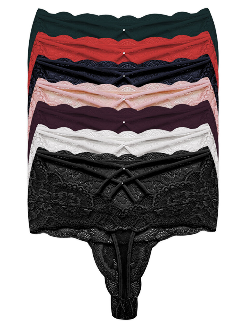 Karışık Dantelli Lastik Detaylı Yüksek Bel Kadın Tanga Külot 7'Li Paket-4