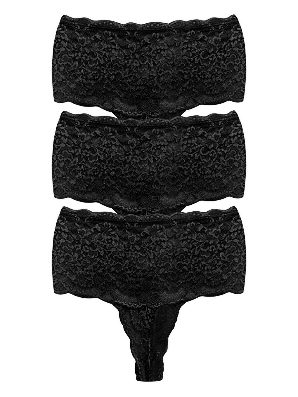 Karışık Dantelli Lastik Detaylı Yüksek Bel Kadın Tanga 3'Lü Paket Külot - 3