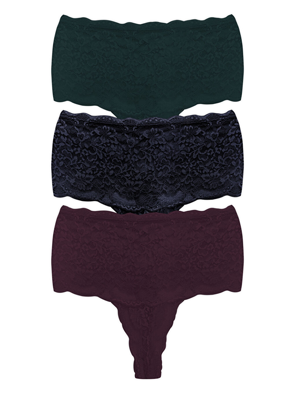 Karışık Dantelli Lastik Detaylı Yüksek Bel Kadın Tanga 3'Lü Paket Külot - 2