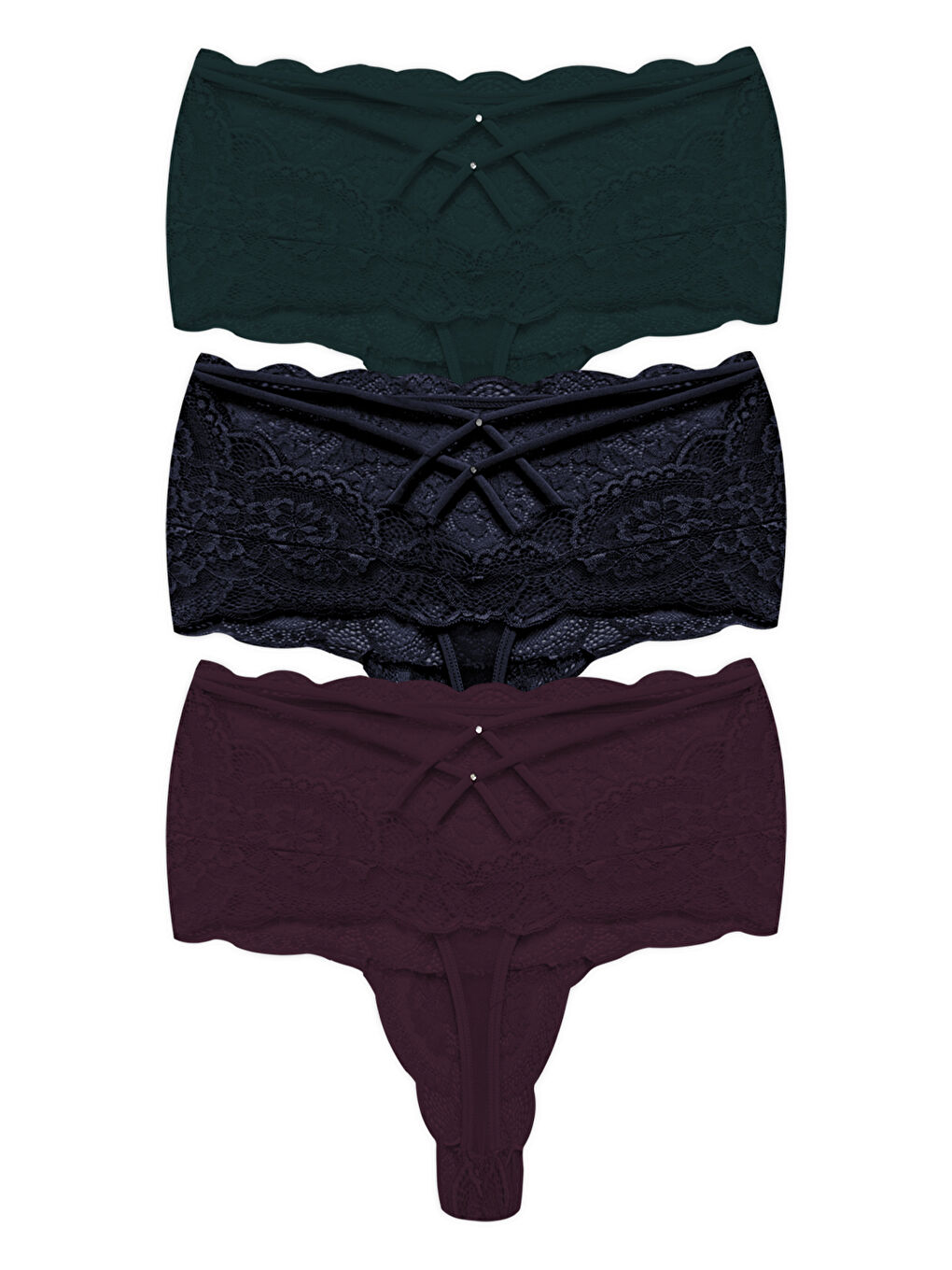 Karışık Dantelli Lastik Detaylı Yüksek Bel Kadın Tanga 3'Lü Paket Külot - 2-4