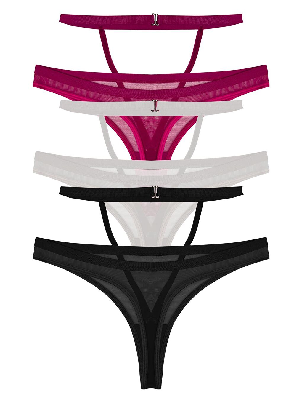 Karışık Tül Yüksek Bel Taş Detaylı Kadın Tanga Külot 3'Lü Paket-2-2