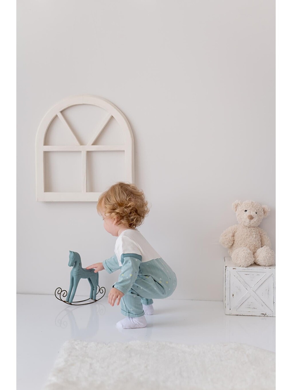 Yeşil Erkek Bebek Baskılı Örme Tulum - Mint-1