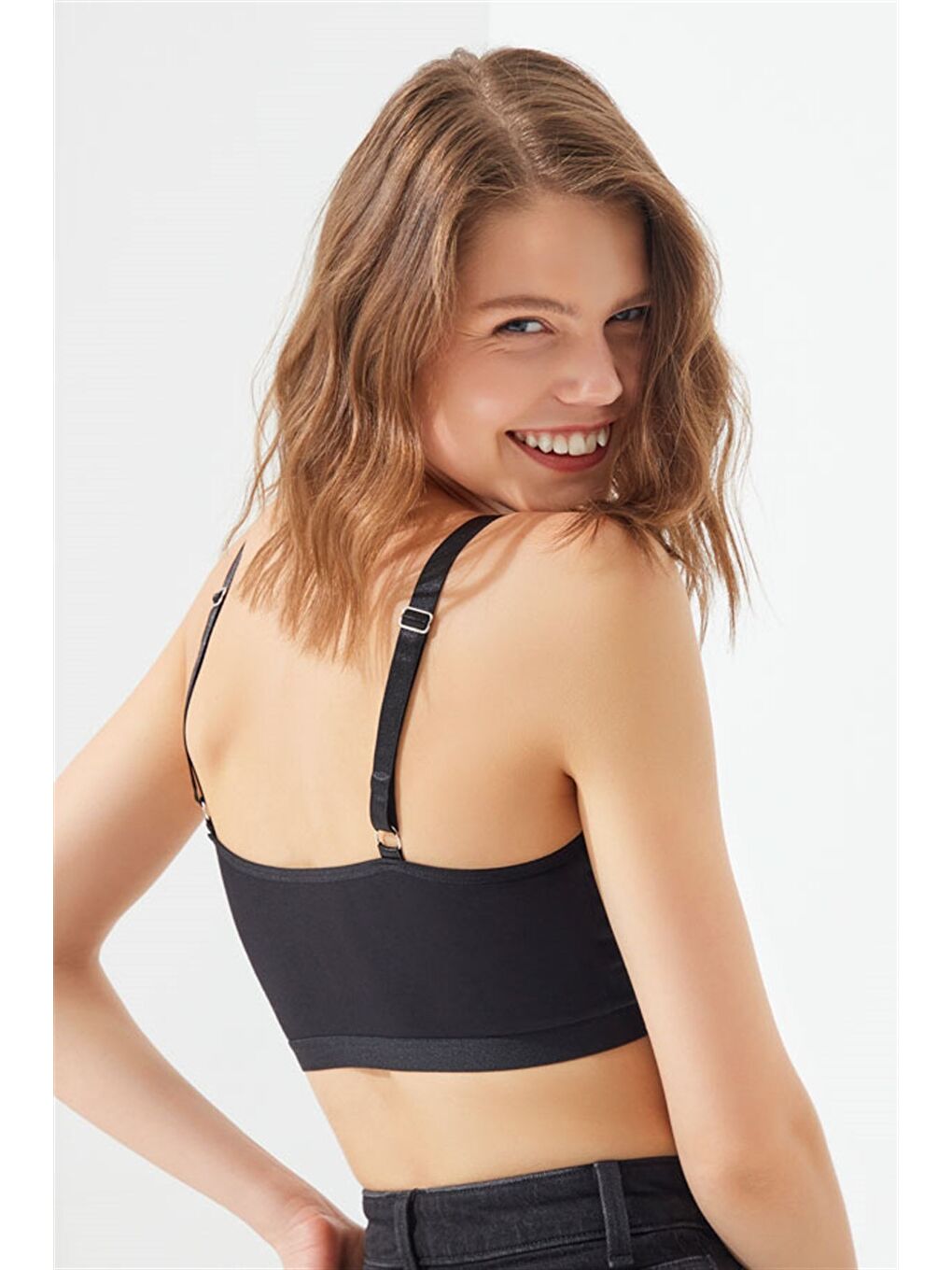 Siyah Pamuklu Ayarlanabilir Askılı Fermuarlı Bralet Büstiyer-2