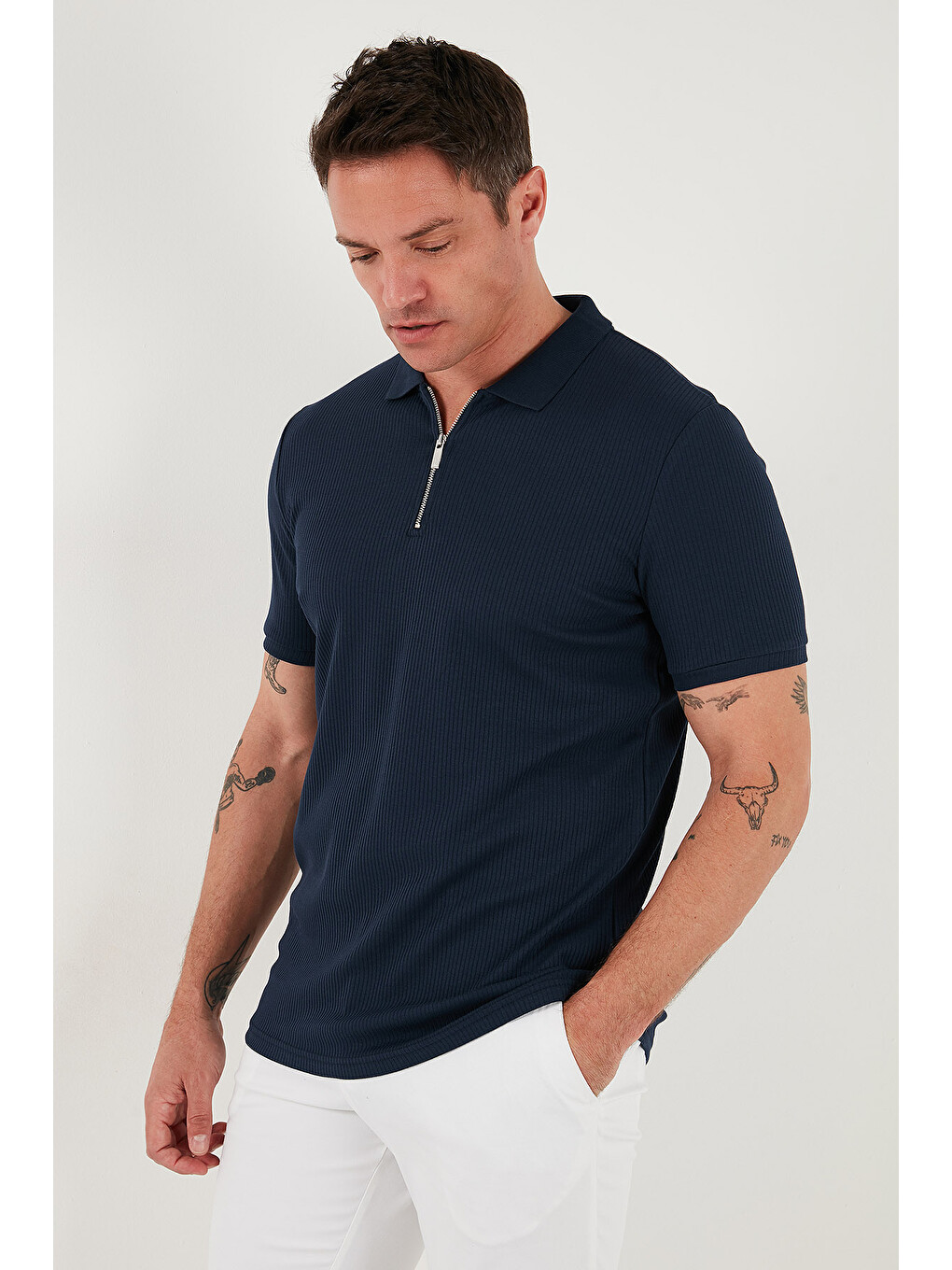 Haki Pamuklu Regular Fit Yarım Fermuarlı 3'lü Paket Polo Yaka %100 Pamuk Tişört 5902738s3-1