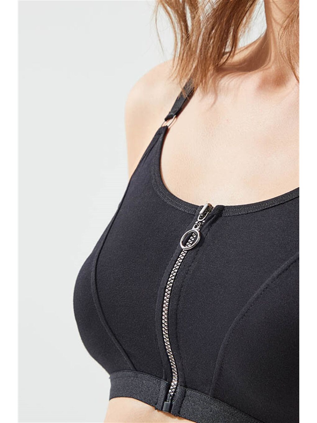 Siyah Pamuklu Ayarlanabilir Askılı Fermuarlı Bralet Büstiyer-3