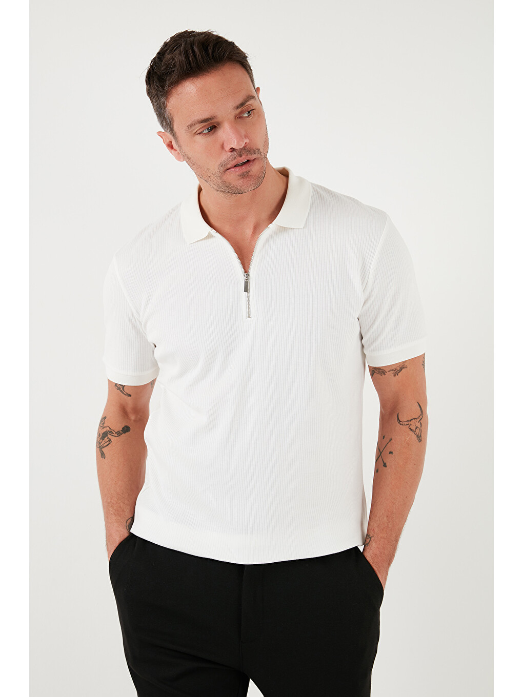 Haki Pamuklu Regular Fit Yarım Fermuarlı 3'lü Paket Polo Yaka %100 Pamuk Tişört 5902738s3-2