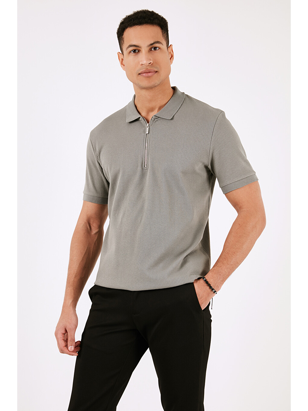 Haki Pamuklu Regular Fit Yarım Fermuarlı 3'lü Paket Polo Yaka %100 Pamuk Tişört 5902738s3-3