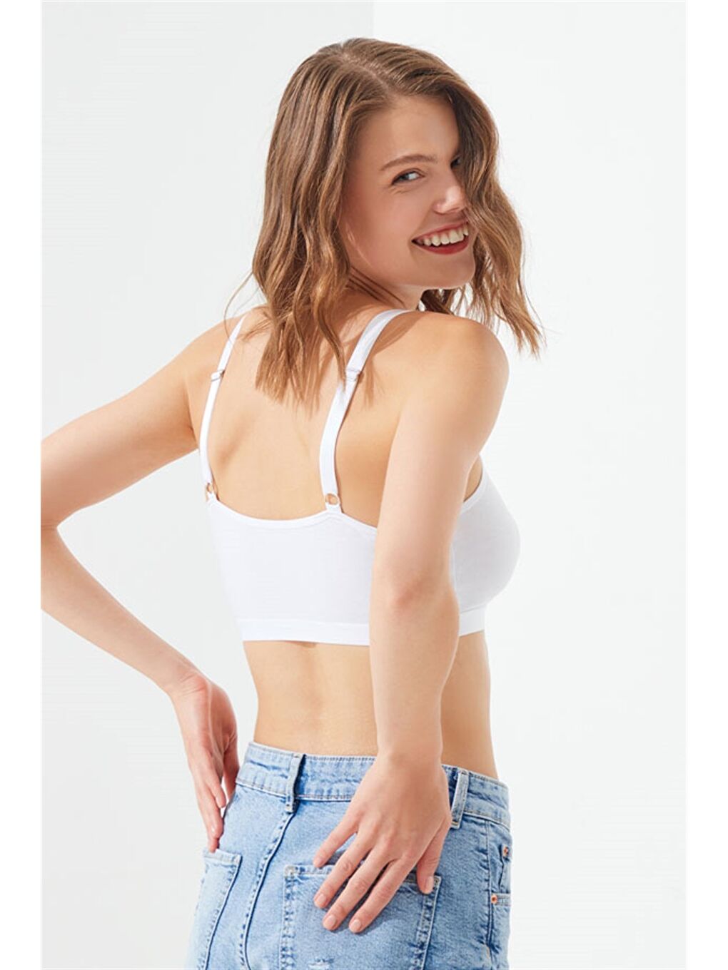 Beyaz Pamuklu Ayarlanabilir Askılı Fermuarlı Bralet Büstiyer-2