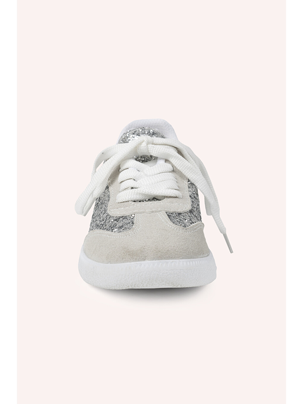 Gri Kız Çocuk Bağcıklı Simli Gümüş Sneaker-1