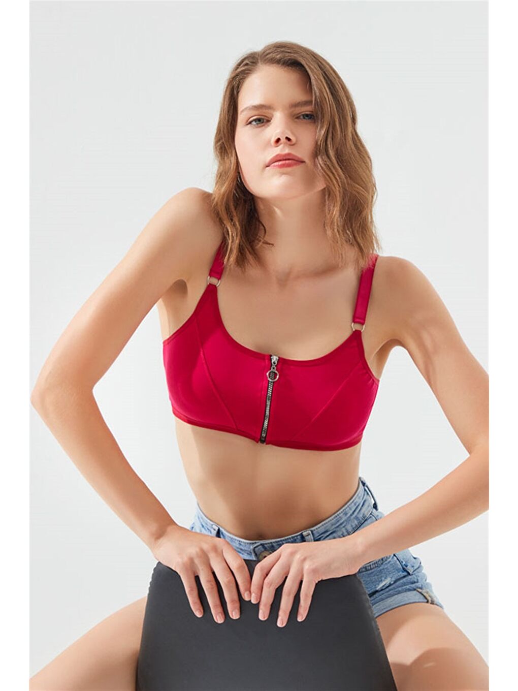 Bordo Pamuklu Ayarlanabilir Askılı Fermuarlı Bralet Büstiyer-3