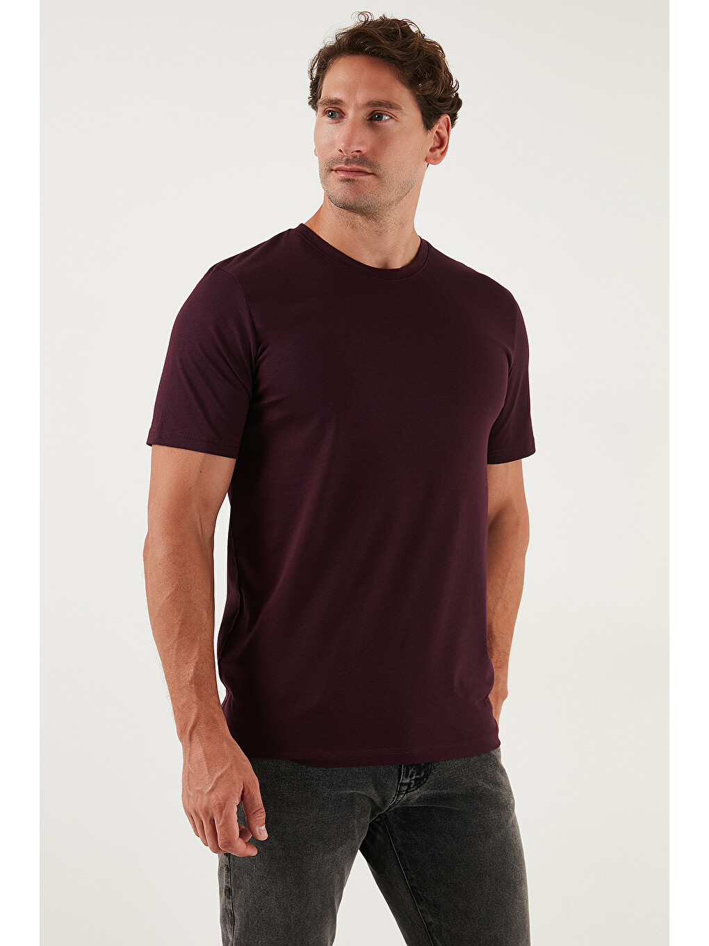 Bordo Pamuklu Regular Fit Bisiklet Yaka %100 Pamuk Tişört 59020204-5