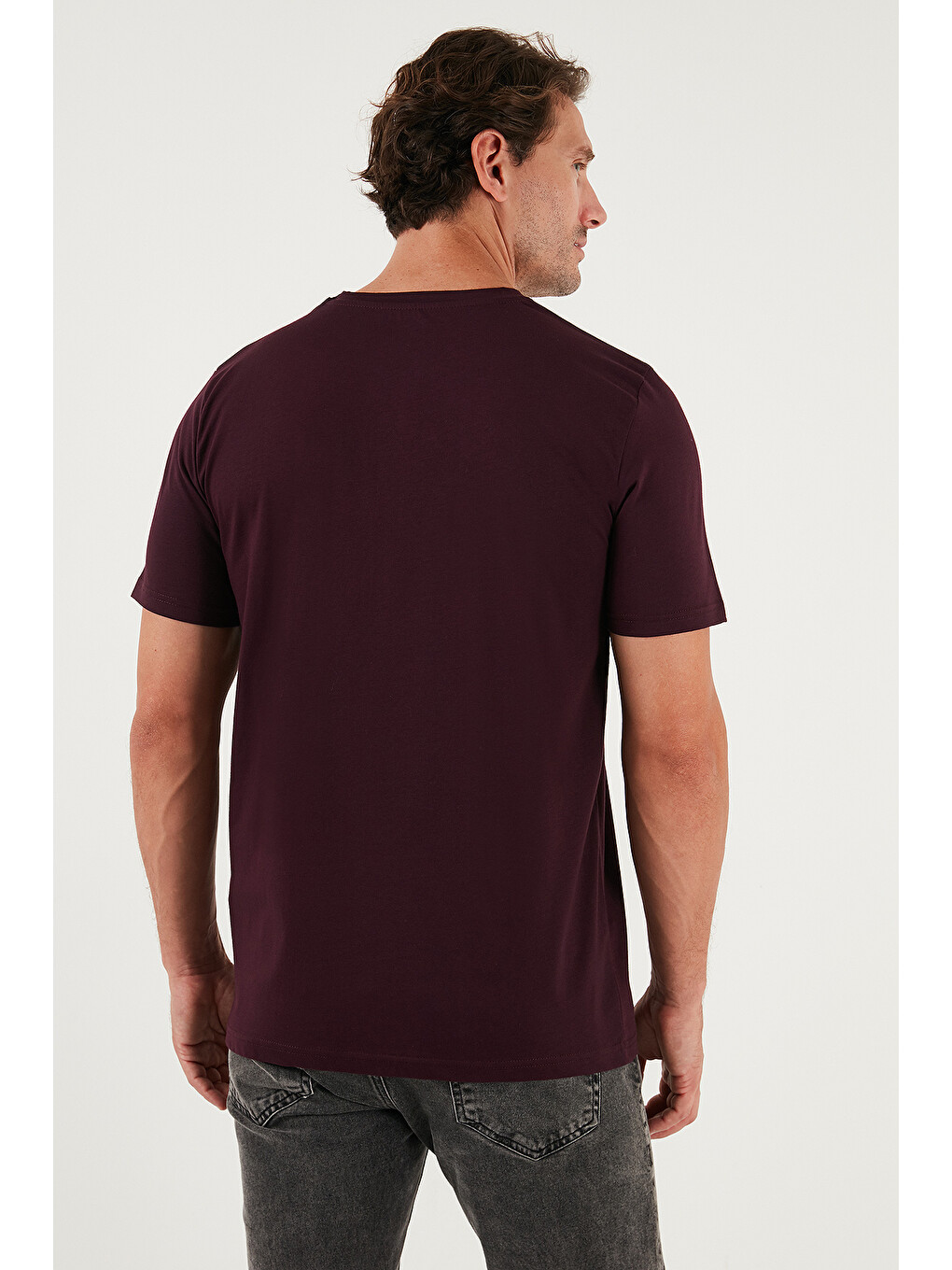 Bordo Pamuklu Regular Fit Bisiklet Yaka %100 Pamuk Tişört 59020204-6