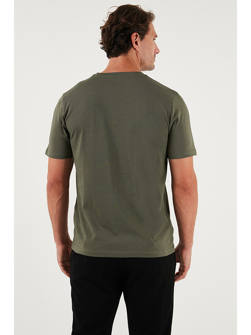 Haki Pamuklu Regular Fit Bisiklet Yaka %100 Pamuk Tişört 59020204-6