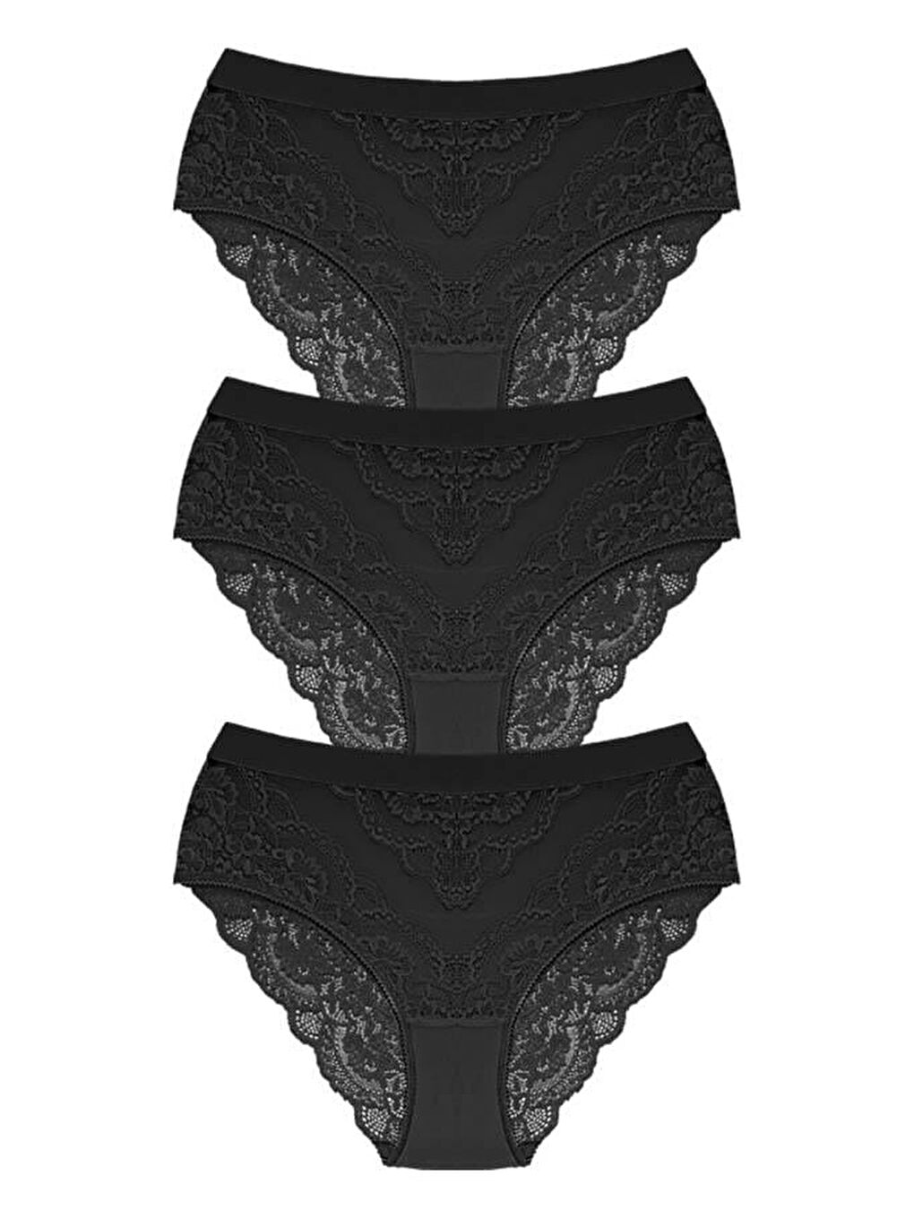 Karışık Dantelli Arkası Transparan Büyük Beden Bikini Külot 3'Lü Paket-3