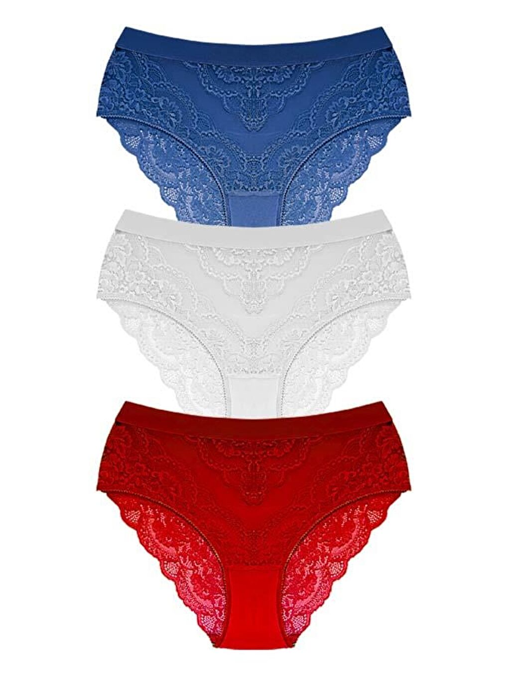 Karışık Dantelli Arkası Transparan Büyük Beden Bikini Külot 3'Lü Paket-2