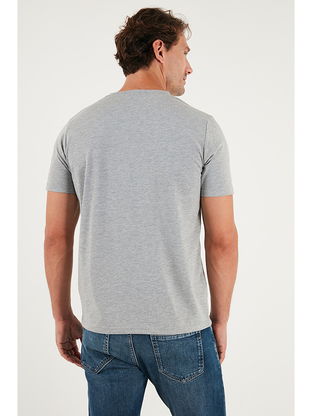 Gri Pamuklu Regular Fit Bisiklet Yaka %100 Pamuk Tişört 59020204-6