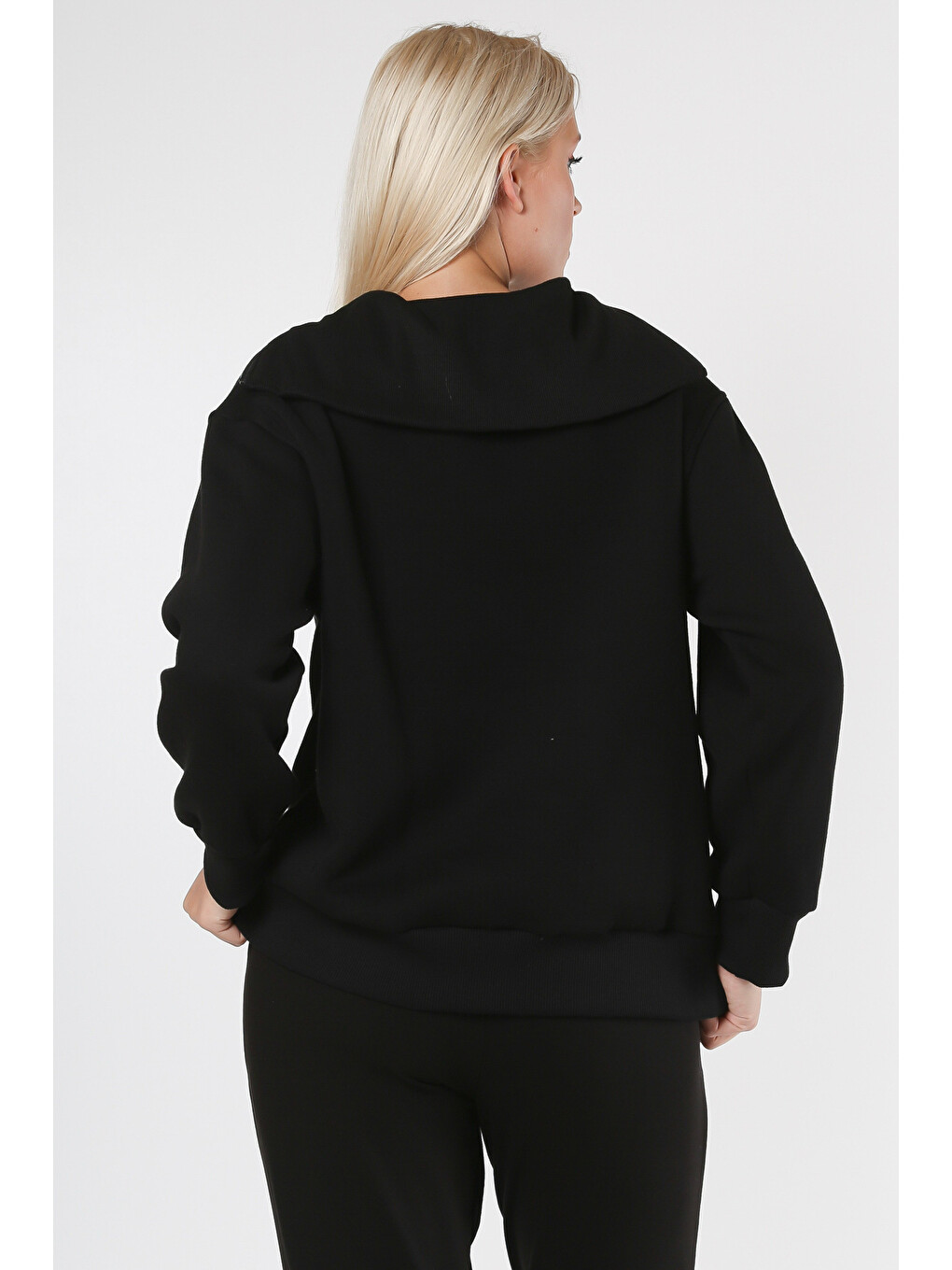 Siyah Fermuarlı Yaka Uzun Kol Örme Sweatshirt-1
