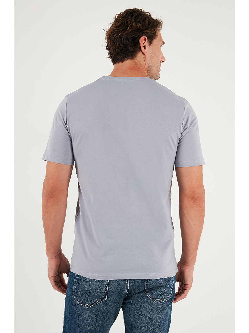 Gri Pamuklu Regular Fit Bisiklet Yaka %100 Pamuk Tişört 59020204-6