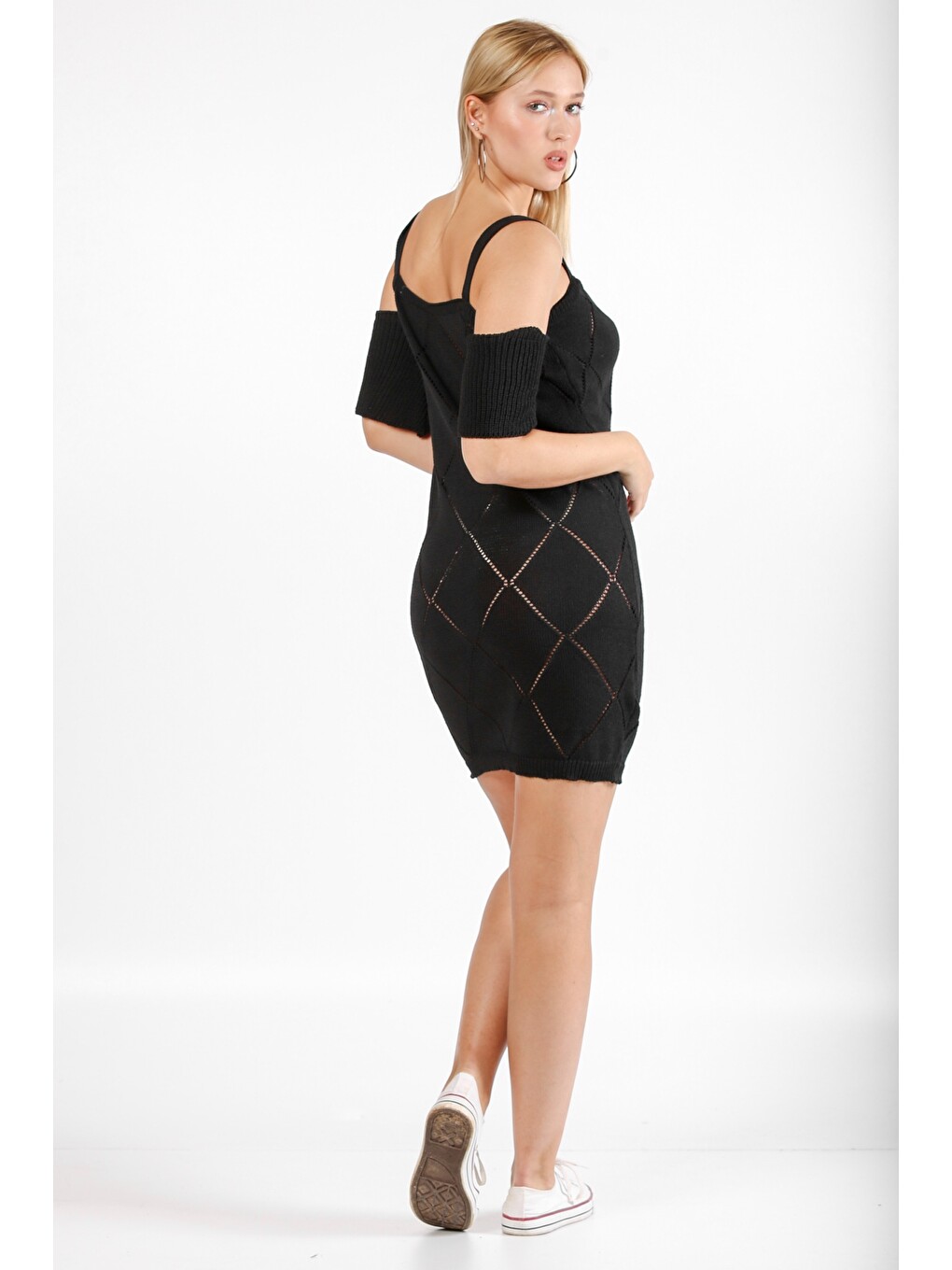 Siyah Askılı Mini Triko Elbise-1