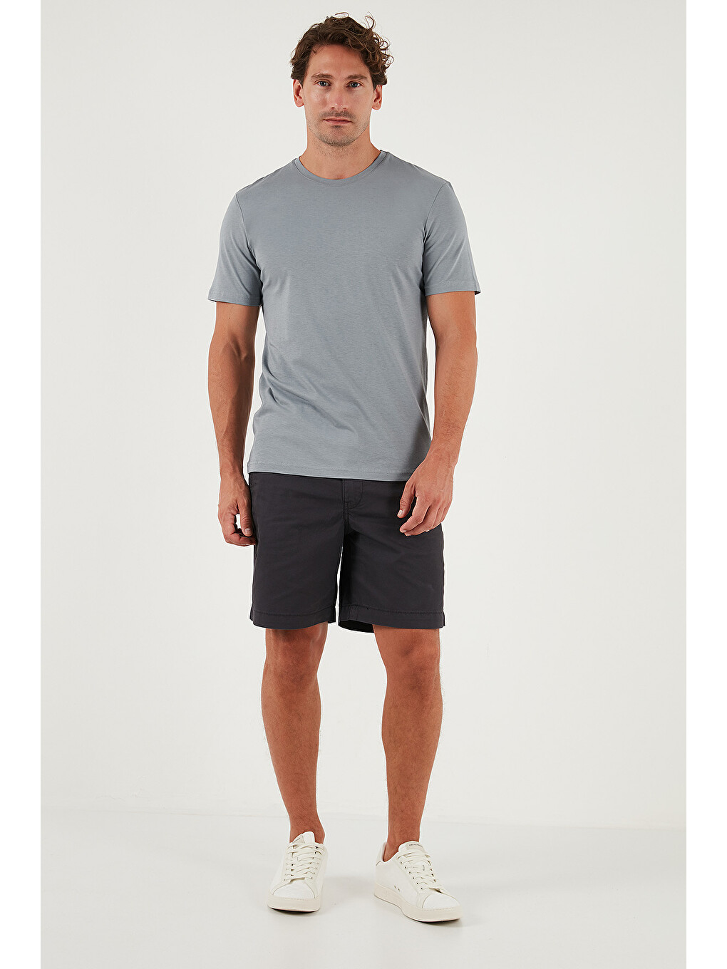 Gri Pamuklu Regular Fit Bisiklet Yaka %100 Pamuk Tişört 59020204-1