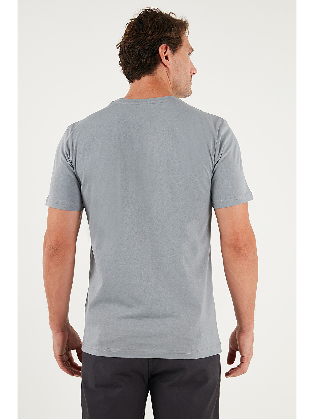 Gri Pamuklu Regular Fit Bisiklet Yaka %100 Pamuk Tişört 59020204-6