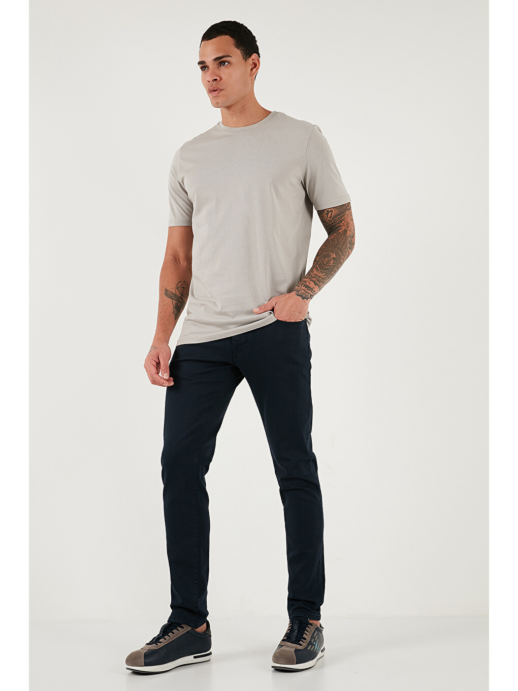 Gri Pamuklu Regular Fit Bisiklet Yaka %100 Pamuk Tişört 59020204-1