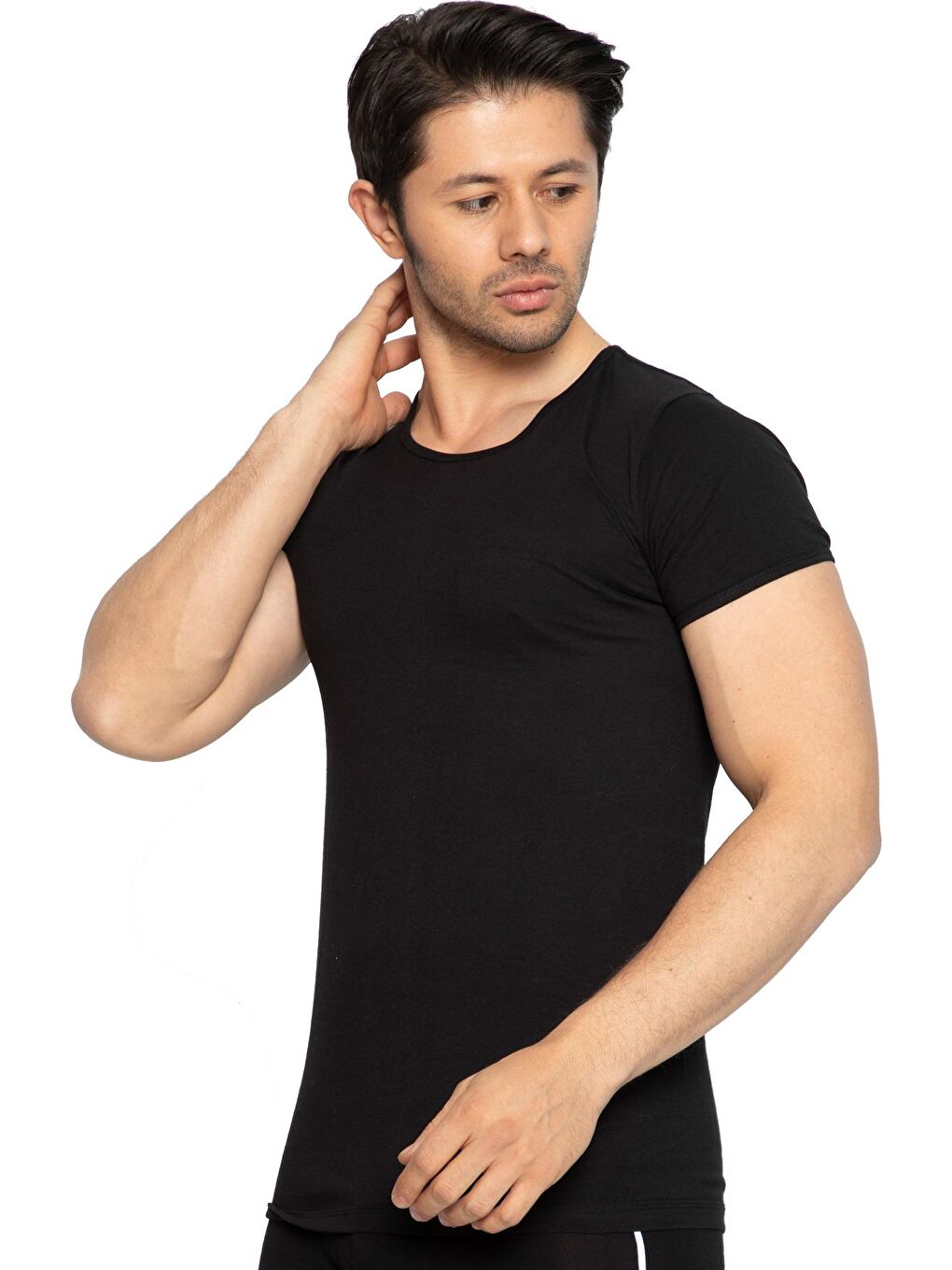 O Yaka Erkek Kısa Kollu Pamuklu Siyah %100 Pamuk Fanila 6'lı 314S