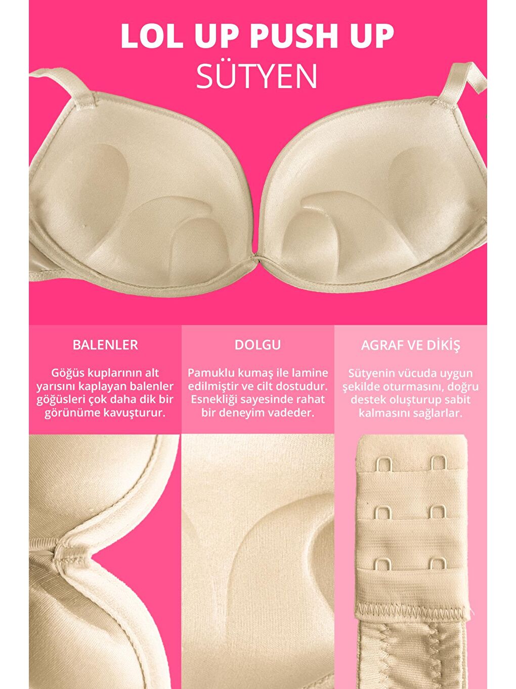 Bej Lol Up Push Up Balenli Ten Sütyen-1