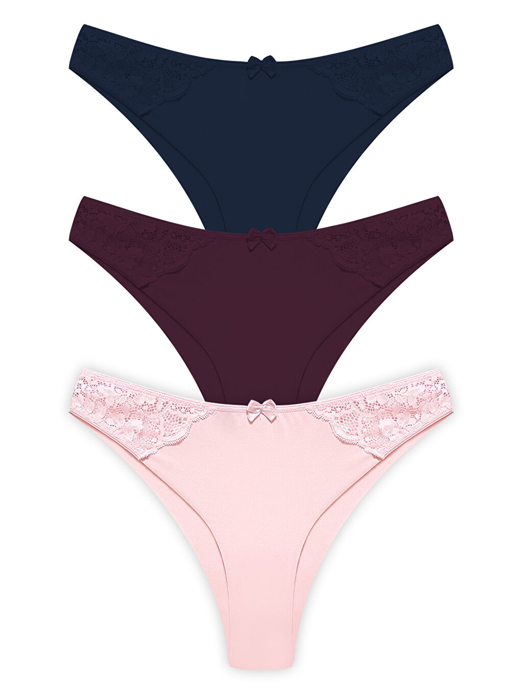 Karışık Basic Lazer Kesim Dantel Detaylı Brezilya 3'Lü Paket Külot - 2