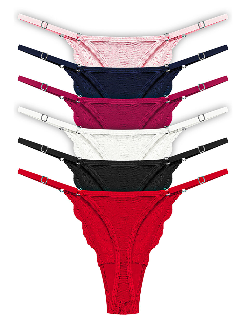 Karışık Önü Dantelli Tül Detaylı Kadın Tanga 6'Lı Paket Külot